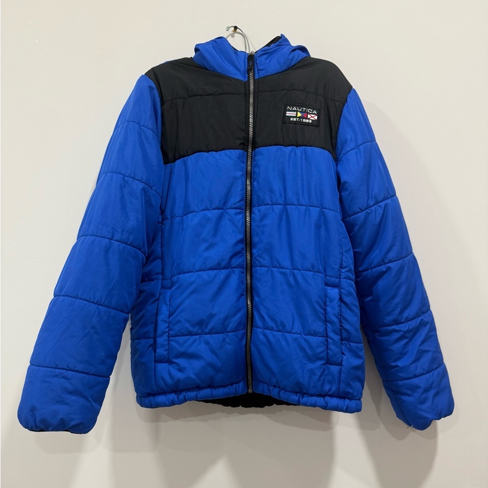 Nautica Reversible Boys Hooded Puffer Jacket Winter Coat 12/14 Y??